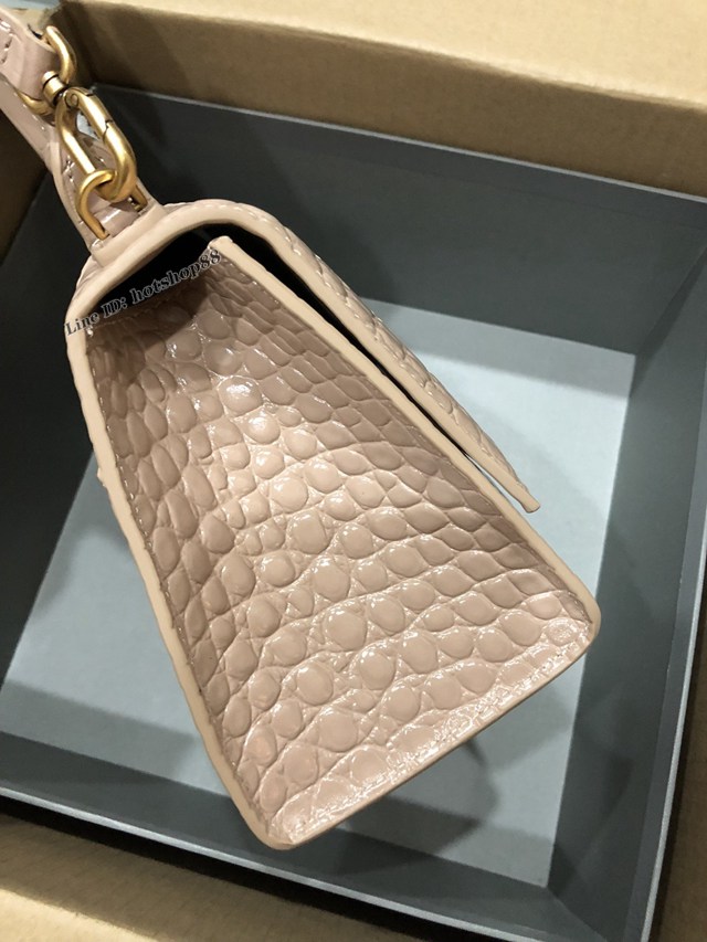 Balenciaga專櫃爆款大號手提女包 巴黎世家升級版鱷魚奶茶色金扣Hourglass沙漏包 fyj1660